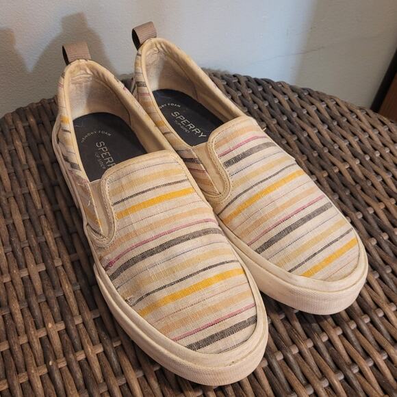 Sperry Top-Sider STS87363 Slip-On Sneakers Sz 10 Pastel Stripe Coastal Grandma - Picture 2 of 8